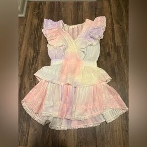LoveShackFancy Gwen Ruffled Sleeve Tie Dye Mini Dress Medium